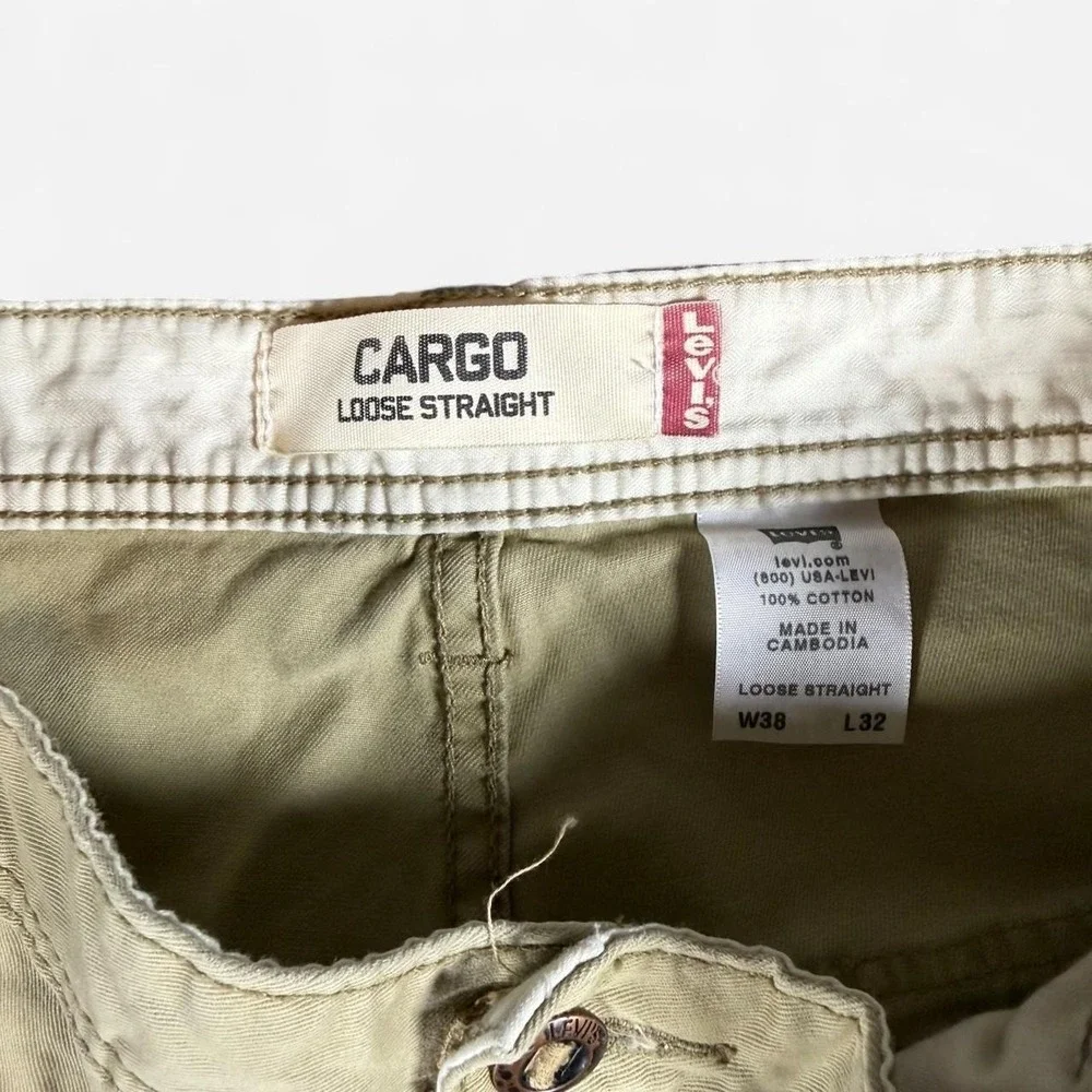 Y2K Vintage Levi's Tan Loose Straight Cargo Cropped Hemmed Cholo Style Size 38w